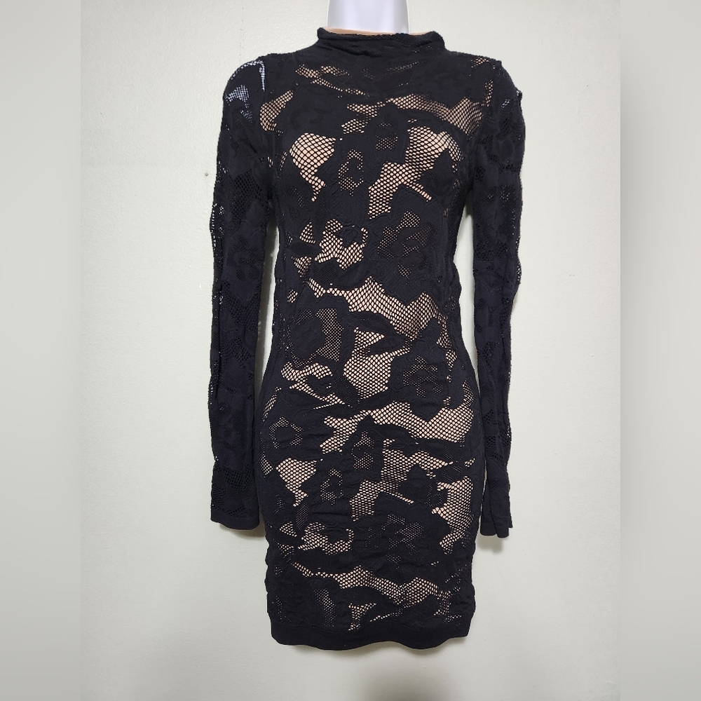 Black lacy mesh mini dress